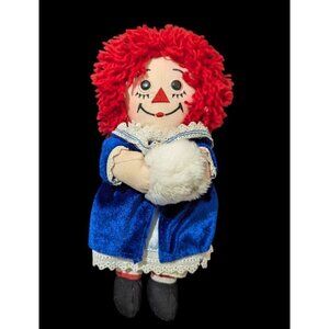 Applause Raggedy Ann Doll With Blue Velvet Dress‎ & Red Yarn Hair 9" hand muff